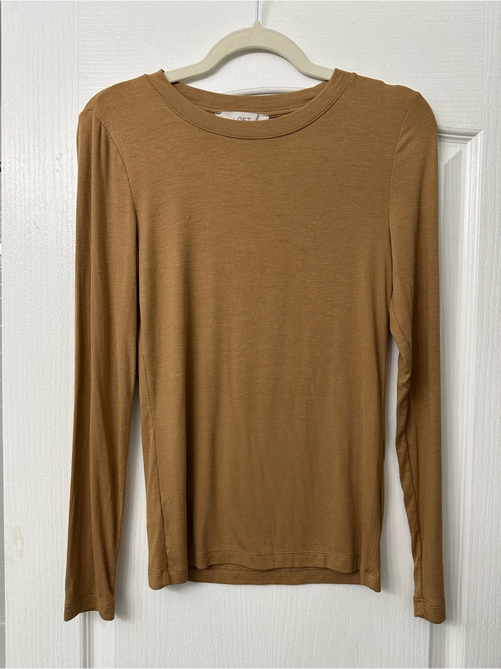 LOFT Long Sleeve Crewneck Top in Caramel